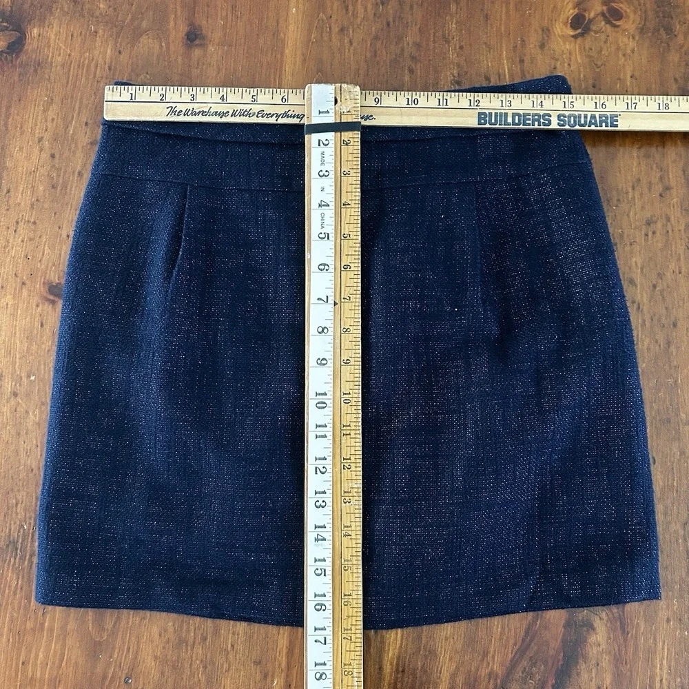 J CREW Navy Blue Mini SKIRT 2 Silver Glitter Y2K Academia Preppy Tweed Twee Cute
